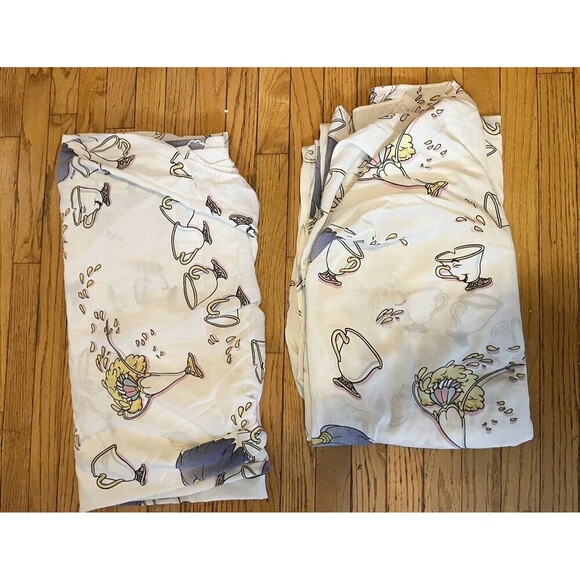 Vintage Beauty And The Beast 2 Fitted Sheets Twin Walt Disney Teacup 80’s Retro